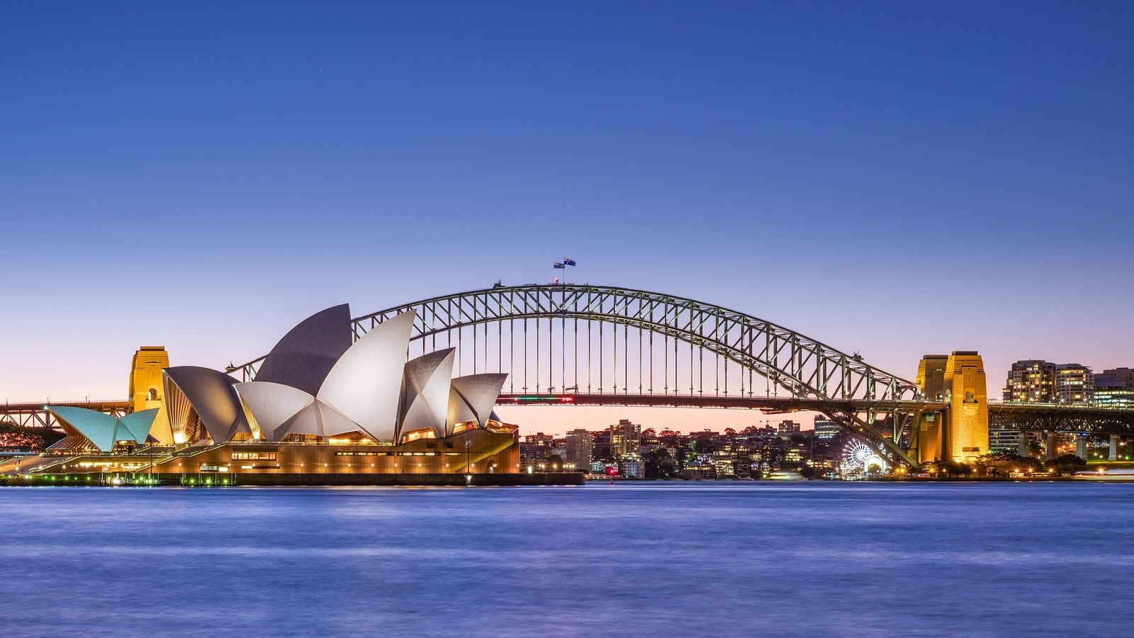 Sydney Opera House and Harbour Bridge at dusk