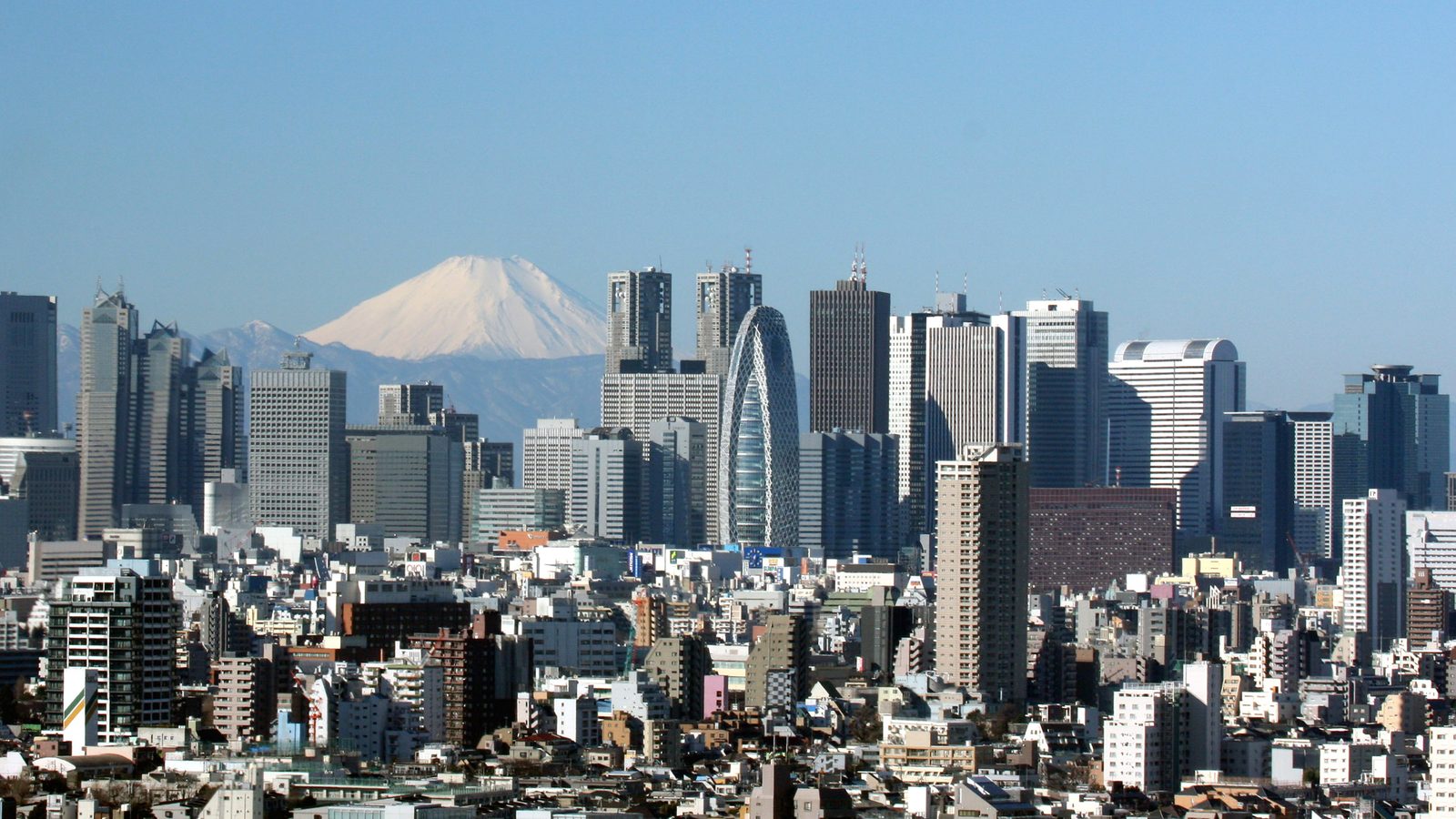 Shinjuku skyscrapers with Mount Fuji in the distance